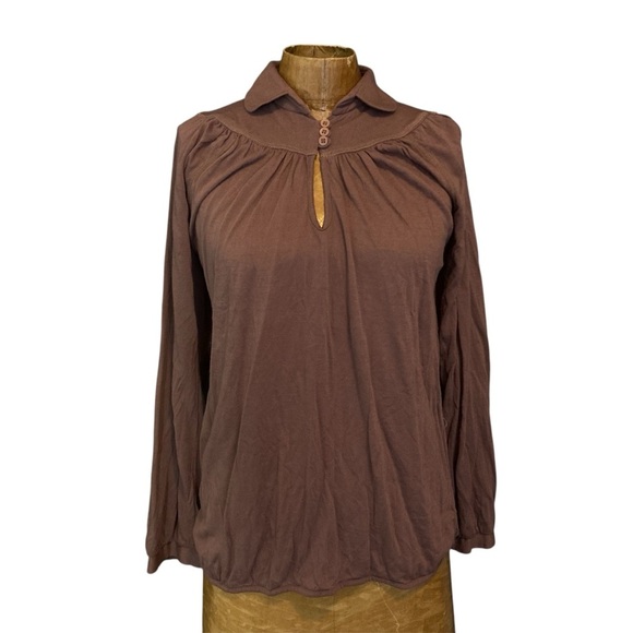 Vintage Helen Sue Brown/Mauve Collared Women's Blouse with Keyhole Feature - Picture 1 of 6